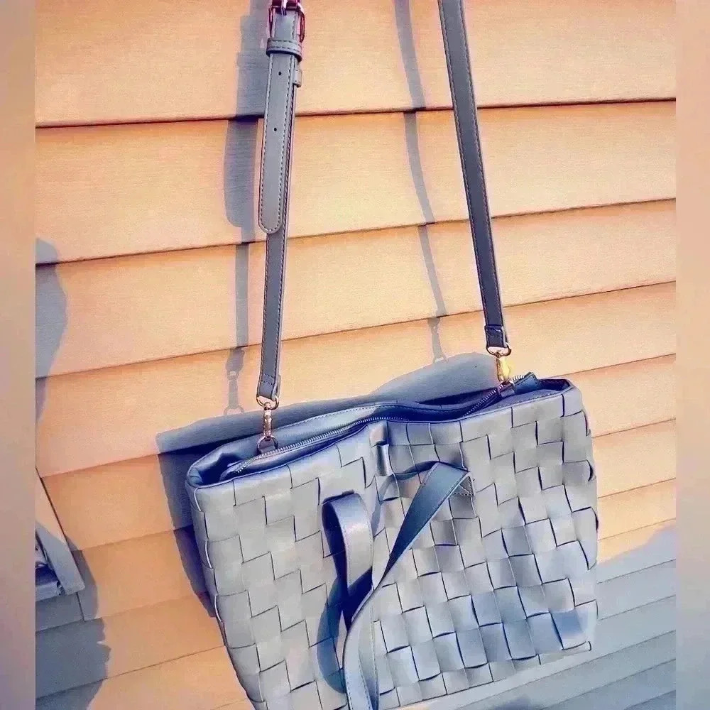 Baby Blue Woven Faux Leather Large Purse by Like Dreams.  Roomy and Stylish NWOT